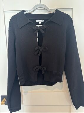 Maude club  Black Knit Bow-Front Cardigan Sweater